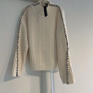 Design 365 Women's Cream Sweater with Black Accents.